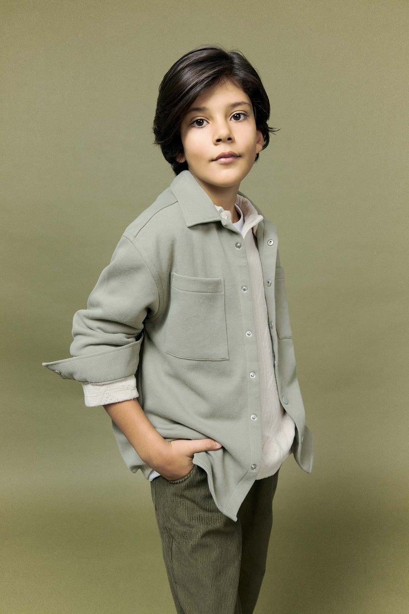 DeFacto Green Boy Boy Oversize Fit Polo Neck Long Sleeve Shirt Casual - Image 1